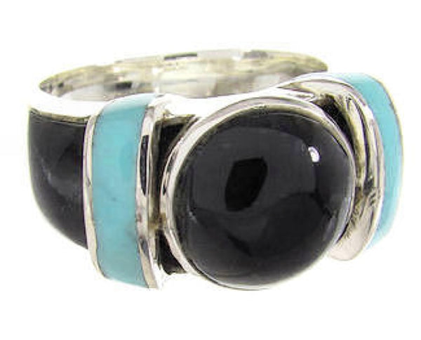 Southwestern Turquoise And Jet Ring Jewelry Size 7-3/4 BW62819