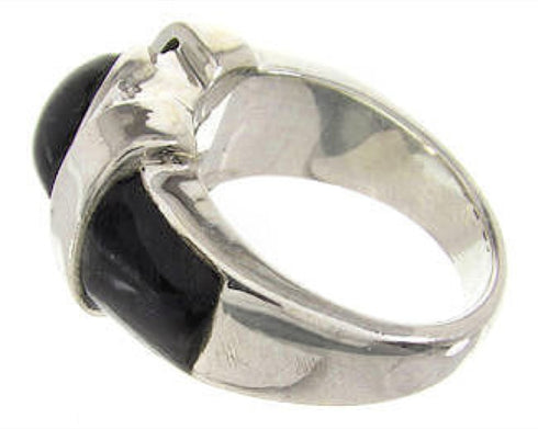 Genuine Sterling Silver And Jet Southwestern Ring Size 6-3/4 BW62903
