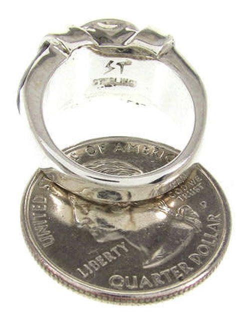 Genuine Sterling Silver And Jet Southwestern Ring Size 6-3/4 BW62903