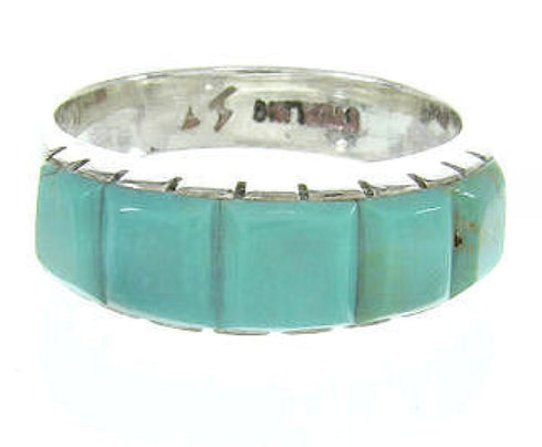 Southwestern Sterling Silver Turquoise Inlay Ring Size 6-3/4 CW63630
