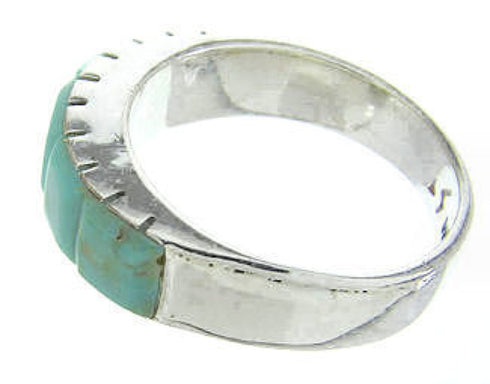 Southwestern Sterling Silver Turquoise Inlay Ring Size 6-3/4 CW63630