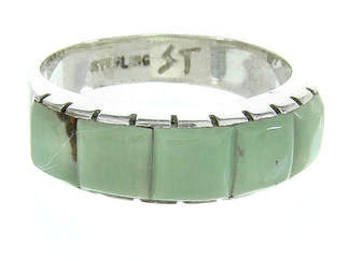 Turquoise Inlay Southwestern Sterling Silver Ring Size 8-1/2 CW63637