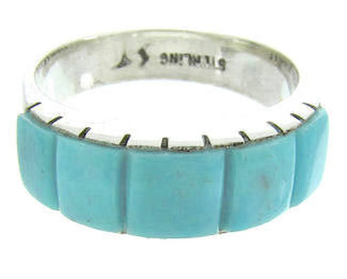 Southwestern Sterling Silver Turquoise Inlay Ring Size 5-3/4 CW63677