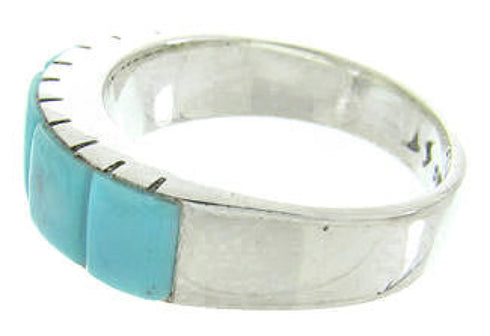 Southwestern Sterling Silver Turquoise Inlay Ring Size 5-3/4 CW63677
