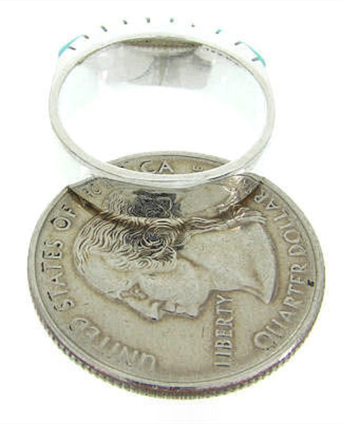 Southwestern Sterling Silver Turquoise Inlay Ring Size 5-3/4 CW63677