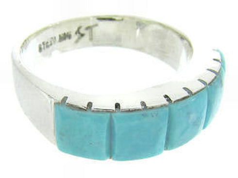 Turquoise Inlay And Genuine Sterling Silver Ring Size 8-1/4 CW63689