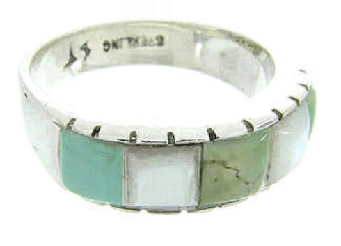 Sterling Silver Mother Of Pearl Turquoise Ring Size 7-1/2 AW63618