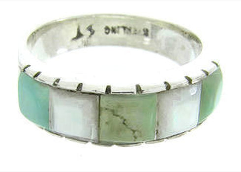 Sterling Silver Mother Of Pearl Turquoise Ring Size 7-1/2 AW63618