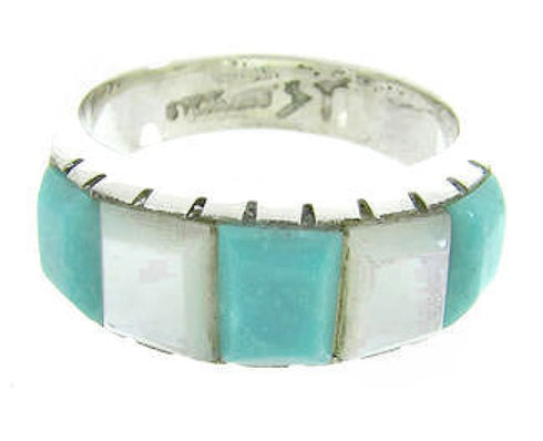 Southwest Mother Of Pearl Turquoise Inlay Ring Size 5 AW63669