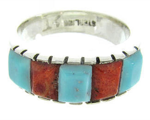 Apple Coral And Turquoise Southwestern Inlay Ring Size 5-1/2 AW63695