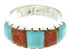 Silver Apple Coral Turquoise Inlay Ring Size 6-3/4 AW63698