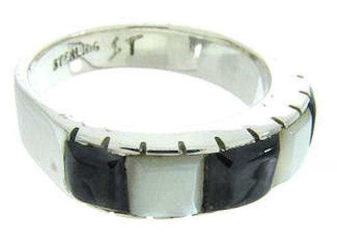Jet And Mother Of Pearl Inlay Ring Size 6-3/4 AW63734