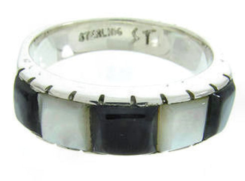 Jet And Mother Of Pearl Inlay Ring Size 6-3/4 AW63734