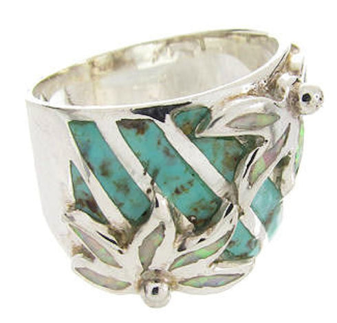Silver Opal And Turquoise Flower Ring Size 5-1/4 IS60622