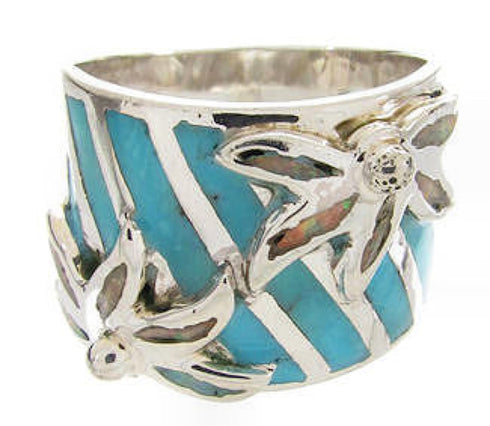 Flower Silver Southwest Turquoise Opal Inlay Ring Size 6-1/4 IS60669