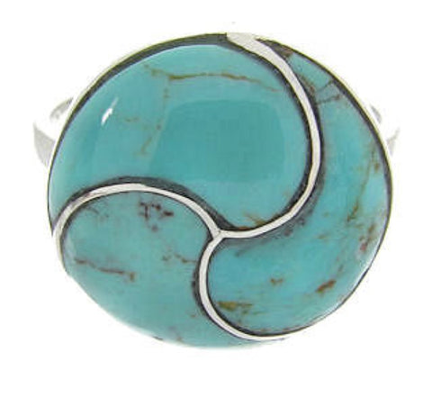 Southwest Silver And Turquoise Inlay Jewelry Ring Size 4-3/4 YS63450
