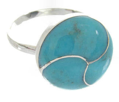 Southwest Turquoise Inlay Silver Jewelry Ring Size 5-1/4 YS63460