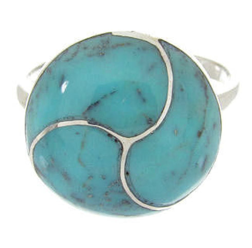 Turquoise Inlay Silver Southwest Ring Size 8-1/2 YS63481