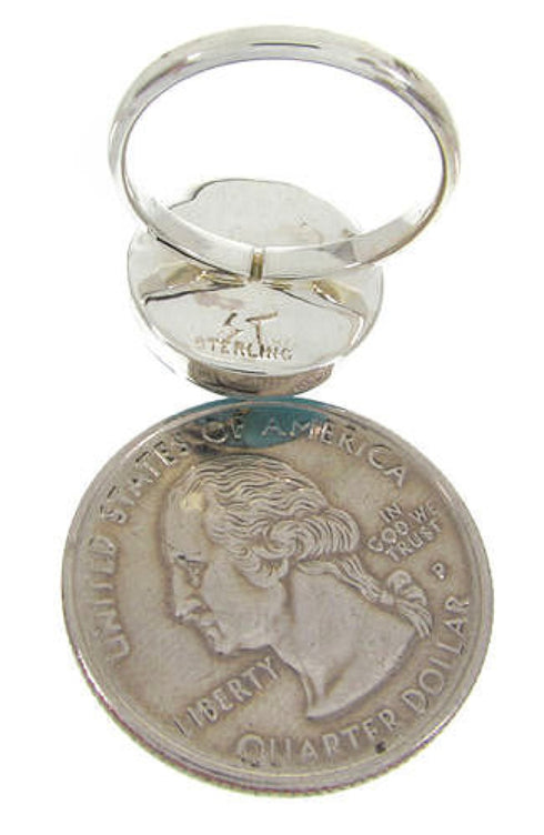 Southwest Silver And Turquoise Inlay Ring Size 8-1/4 YS63528