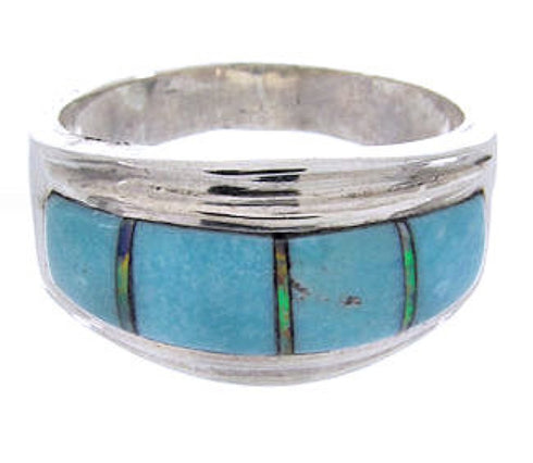 Sterling Silver Jewelry Turquoise Opal Inlay Ring Size 6-1/2 RS44965