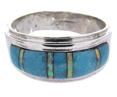 Turquoise And Opal Inlay Authentic Silver Ring Size 6-3/4 NS44930