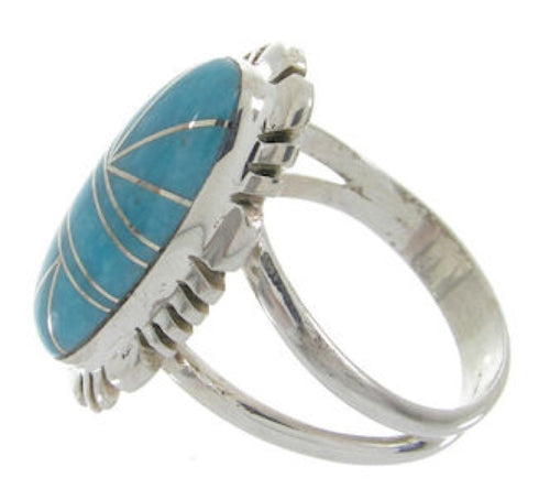 Southwest Sterling Silver And Turquoise Inlay Ring Size 5-3/4 IS61616