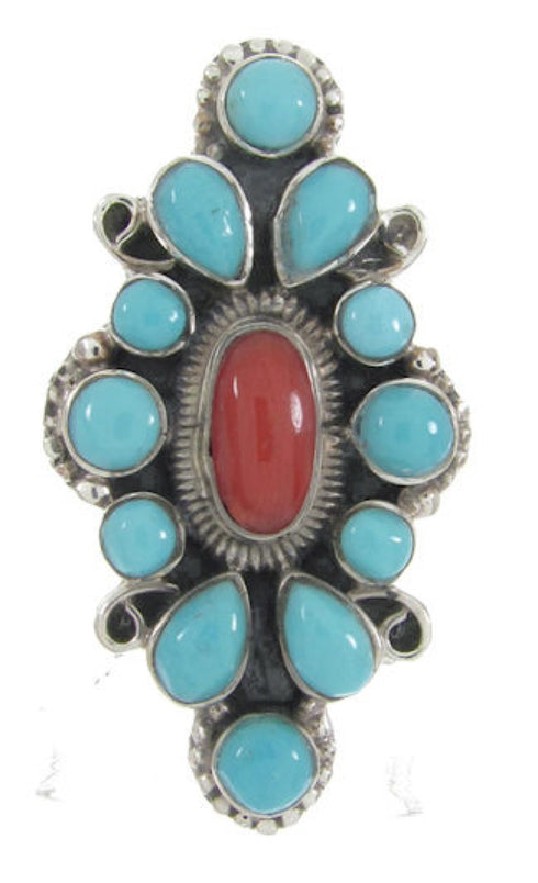 Silver And Coral Turquoise Southwest Ring Jewelry Size 4-1/2 IS61807