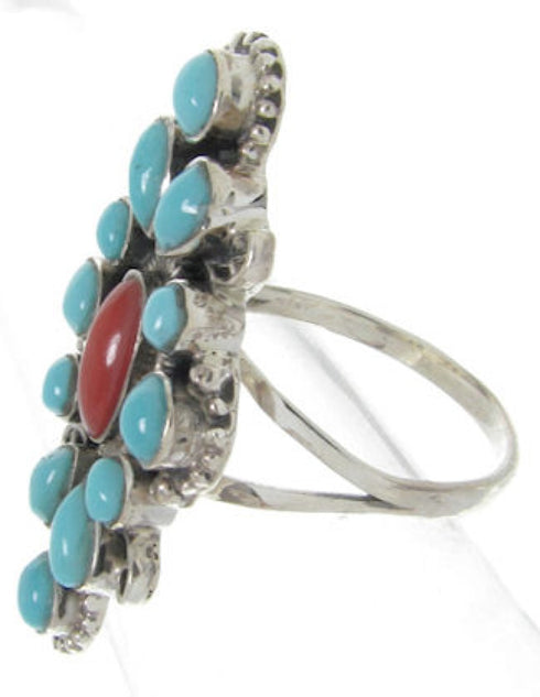 Silver And Coral Turquoise Southwest Ring Jewelry Size 4-1/2 IS61807