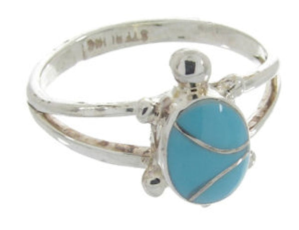 Turquoise Inlay Sterling Silver Turtle Ring Size 5-1/4 EX45421