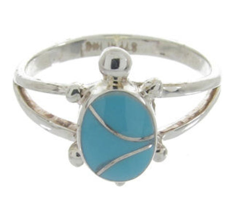 Turquoise Inlay Sterling Silver Turtle Ring Size 5-1/4 EX45421