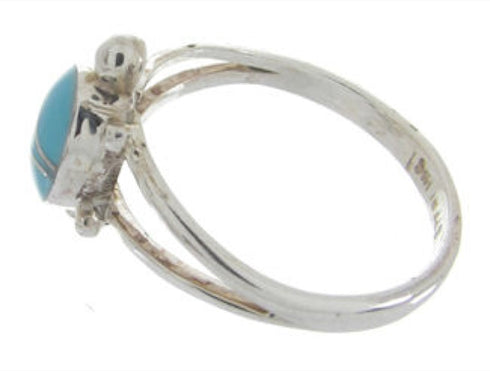 Turquoise Inlay Sterling Silver Turtle Ring Size 5-1/4 EX45421