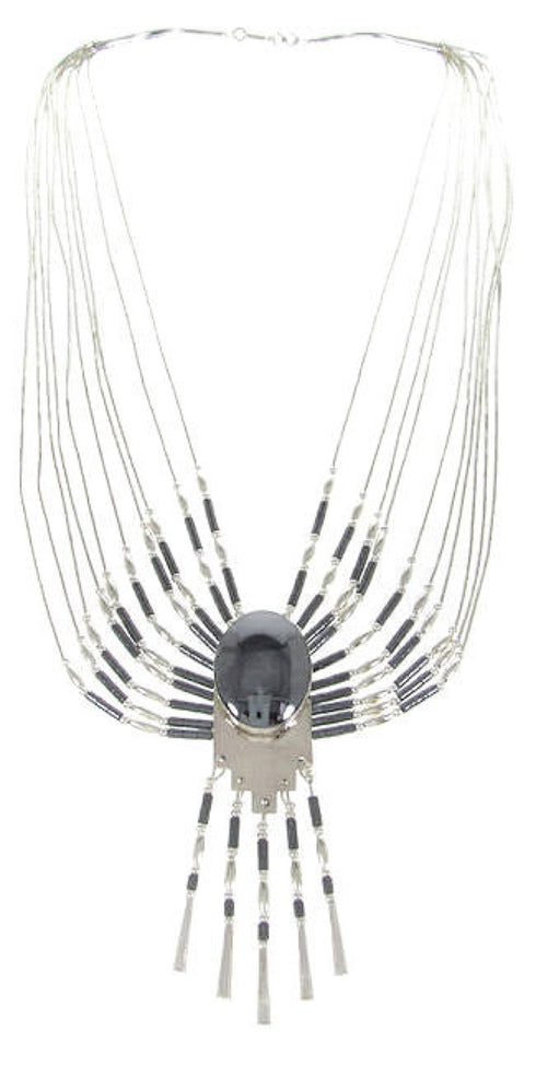 Liquid Sterling Silver Hematite Peacock Necklace JW65485