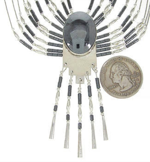Liquid Sterling Silver Hematite Peacock Necklace JW65485