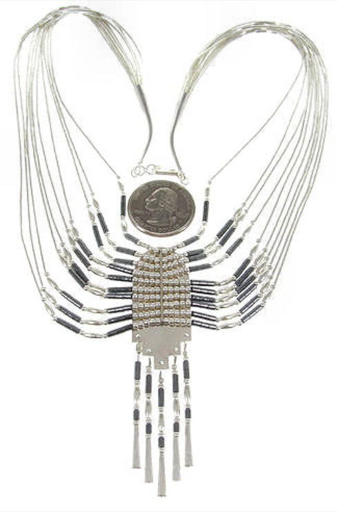 Liquid Sterling Silver Hematite Peacock Necklace JW65485