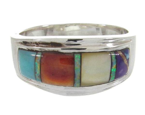 Southwest Silver Multicolor Inlay Ring Size 7-3/4 MW64508