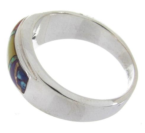 Southwest Silver Multicolor Inlay Ring Size 7-3/4 MW64508