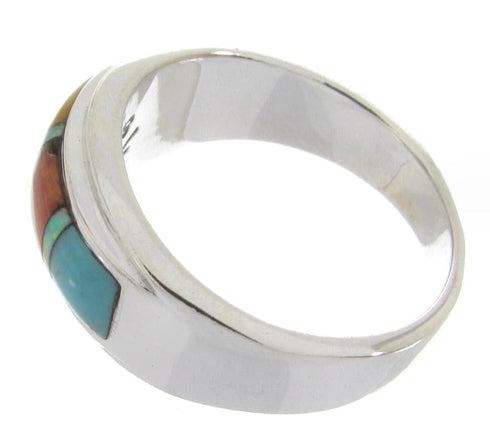 Multicolor Inlay Sterling Silver Southwest Ring Size 7-3/4 MW64519