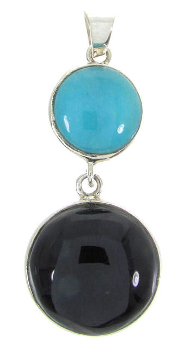Turquoise And Jet Sterling Silver Pendant BW62405
