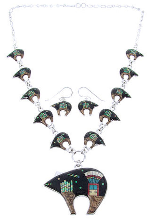 Native American Mesa Design Multicolor Bear Link Necklace Set PS64142