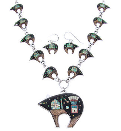 Native American Mesa Design Bear Link Multicolor Necklace Set PS64194