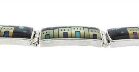 Southwest Native American Village Design Link Bracelet GS62404