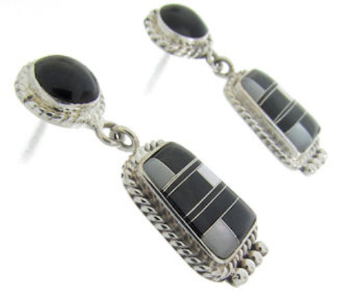 Mother Of Pearl And Black Jade Post Dangle Earrings IS62395