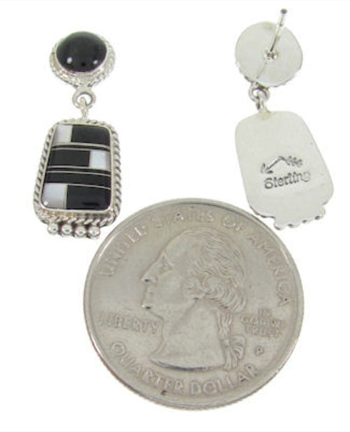 Mother Of Pearl And Black Jade Post Dangle Earrings IS62395