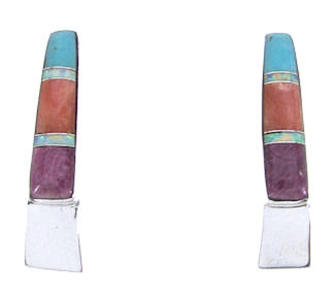 Southwestern Sterling Silver Multicolor Inlay Post Earrings PS63338