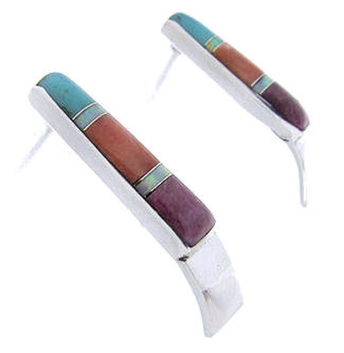 Southwestern Sterling Silver Multicolor Inlay Post Earrings PS63338