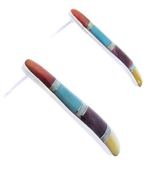 Southwest Multicolor Inlay Sterling Silver Post Earrings BW63194