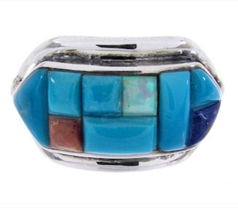 Southwest Multicolor And Sterling Silver Inlay Ring Size 5-3/4 AW68903