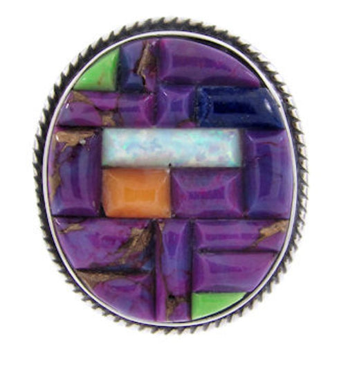 Magenta Turquoise Multicolor Sterling Silver Ring Size 5-3/4 NS43806