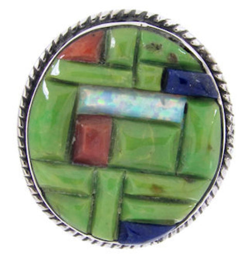 Authentic Sterling Silver And Multicolor Inlay Ring Size 8 DS54736