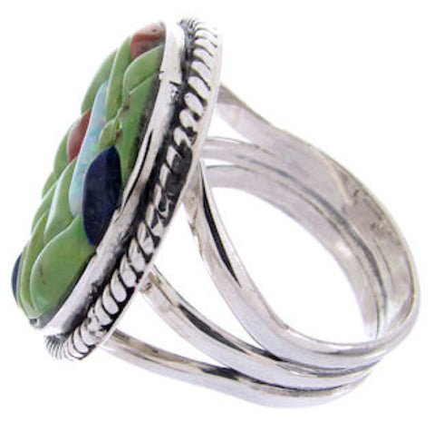 Authentic Sterling Silver And Multicolor Inlay Ring Size 8 DS54736